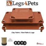 Stack of Clay Fabric with Rust rails and legs pet cots made in the USA