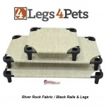 Stack of River Rock Fabric with Black rails and legs pet cots made in the USA