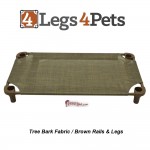 Tree Bark Fabric with Brown rails and legs pet cot made in the USA