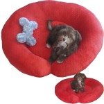 Puppy Hugger C-Shape Luxury Designer Custom made dog bed - red dimples fabric