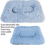 Puppy Hugger Square Pillow Pet Bed - blue scroll and cuddlerose