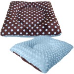 Puppy Hugger Square Pillow Pet Bed - blue small dots and cuddlerose