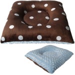Puppy Hugger Square Pillow Pet Bed - blue dots and cuddlerose