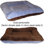 Puppy Hugger Square Pillow Pet Bed - blue dimple and plush chocolate
